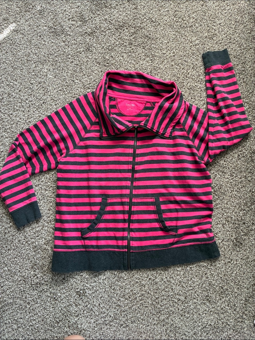 ⭐️ CALVIN KLEIN Pink & Grey Striped Zip-Up Jacket